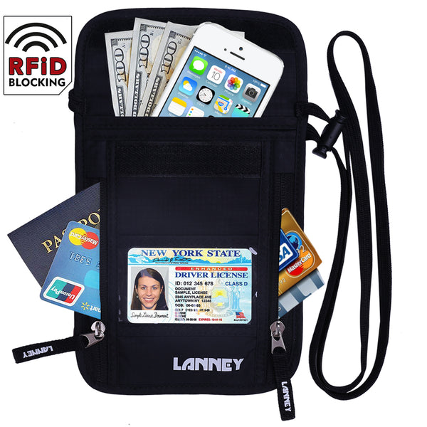 Neck Wallet Travel Pouch RFID Blocking, Traveling Passport Holder