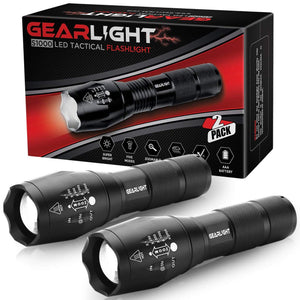GearLight LED Tactical Flashlight S1000 [2 PACK] - High Lumen, Zoom-able, 5 Modes, Water Resistant, Handheld Light - Best Camping, Outdoor, Emergency