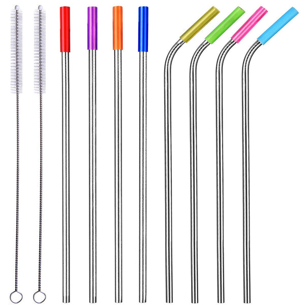 Stainless Steel Straws, 10.5” Long Reusable Replacement Metal Straws for 20 30 oz Yeti Tumbler, RTIC, Tervis, Ozark Trail, Starbucks, Mason Jar, Set of 8
