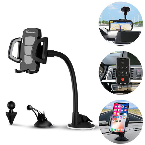 Car Phone Mount, Vansky 3-in-1 Universal Phone Holder Cell Phone Car Air Vent Holder Dashboard Mount Windshield Mount for iPhone 7 Plus,8 Plus,X,7,6S,6,Samsung Galaxy Note S6 S7 and More