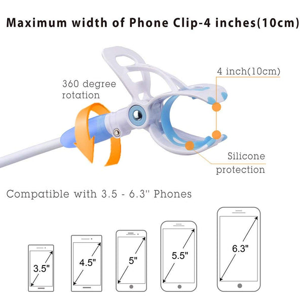Cell Phone Clip Holder, Gooseneck Clamp Universal Lazy Mount Flexible Long Arm Bracket for 3.5-6.3 Phones Mobile Stand for Bed, Office, Kitchen