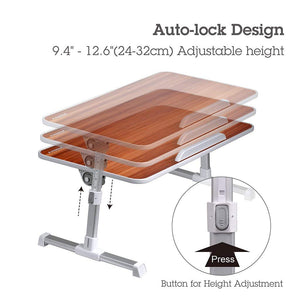 Neetto Adjustable Bed Table, Portable Laptop Standing Desk, Foldable Sofa Breakfast Tray, Notebook Stand Reading Holder for Couch Floor - American cherry