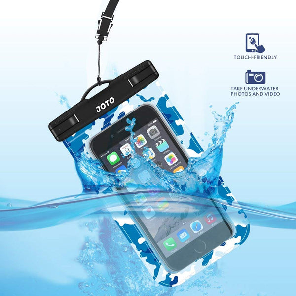 Universal Waterproof Case, JOTO Cellphone Dry Bag Pouch for iPhone X, 8/7/7 Plus/6S/6/6S Plus, Samsung Galaxy S9/S9 Plus/S8/S8 Plus/Note 8 6 5 4, Google Pixel 2 HTC LG Sony MOTO up to 6.0" (Blue Camo)