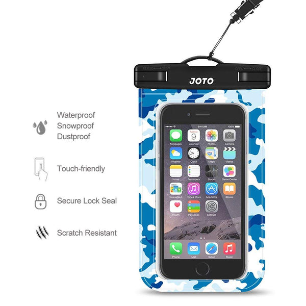 Universal Waterproof Case, JOTO Cellphone Dry Bag Pouch for iPhone X, 8/7/7 Plus/6S/6/6S Plus, Samsung Galaxy S9/S9 Plus/S8/S8 Plus/Note 8 6 5 4, Google Pixel 2 HTC LG Sony MOTO up to 6.0" (Blue Camo)